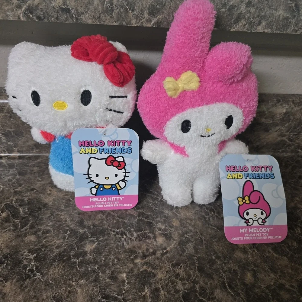 Sanrio My Melody & Hello Kitty Plush Squeaky & Crinkle Pet Toy (NEW WITH TAG)